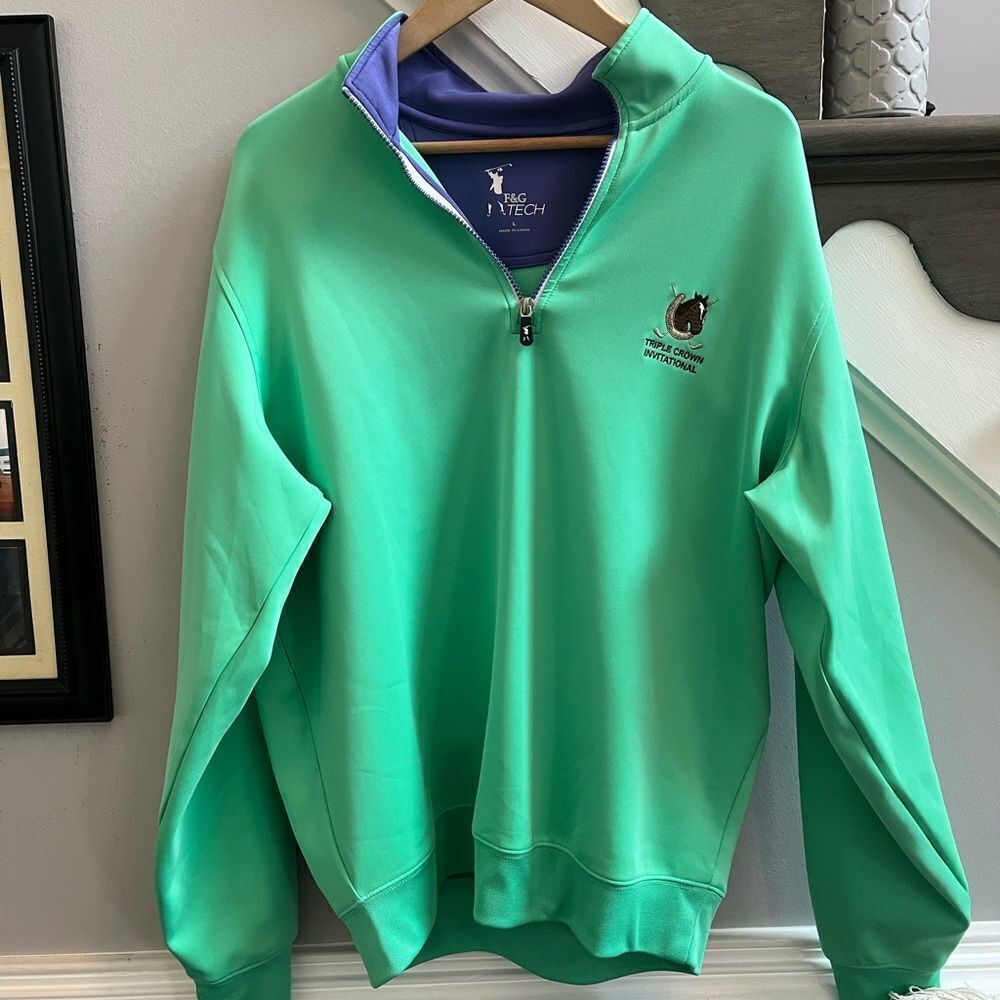 F & G Tech Triple Crown Invitational Green Quarter Zip Scuba Jacket sz L EUC
